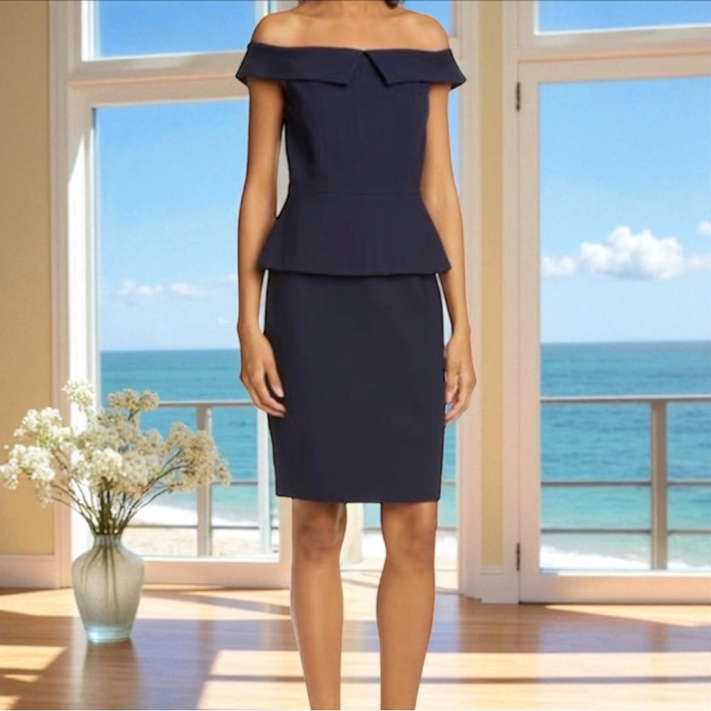 LIKE NEW Ted Baker UK Size 3 London Midnight Navy Peplum Dress US 8